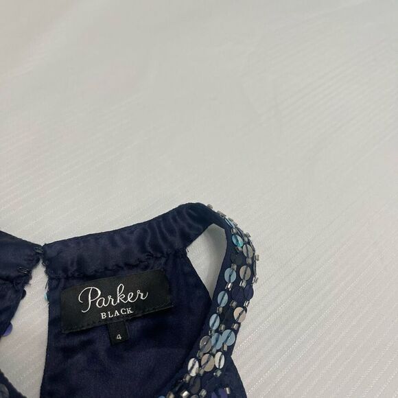 PARKER Sequin Beaded Aquarius Blue Keyhole Halter Cocktail Dress Evening Size 4 - Picture 7 of 14
